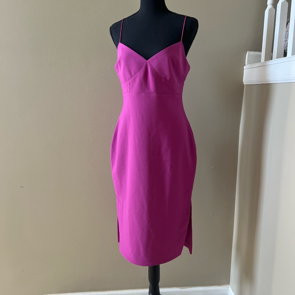 Likely Fuchsia Midi Dress with Spaghetti Straps